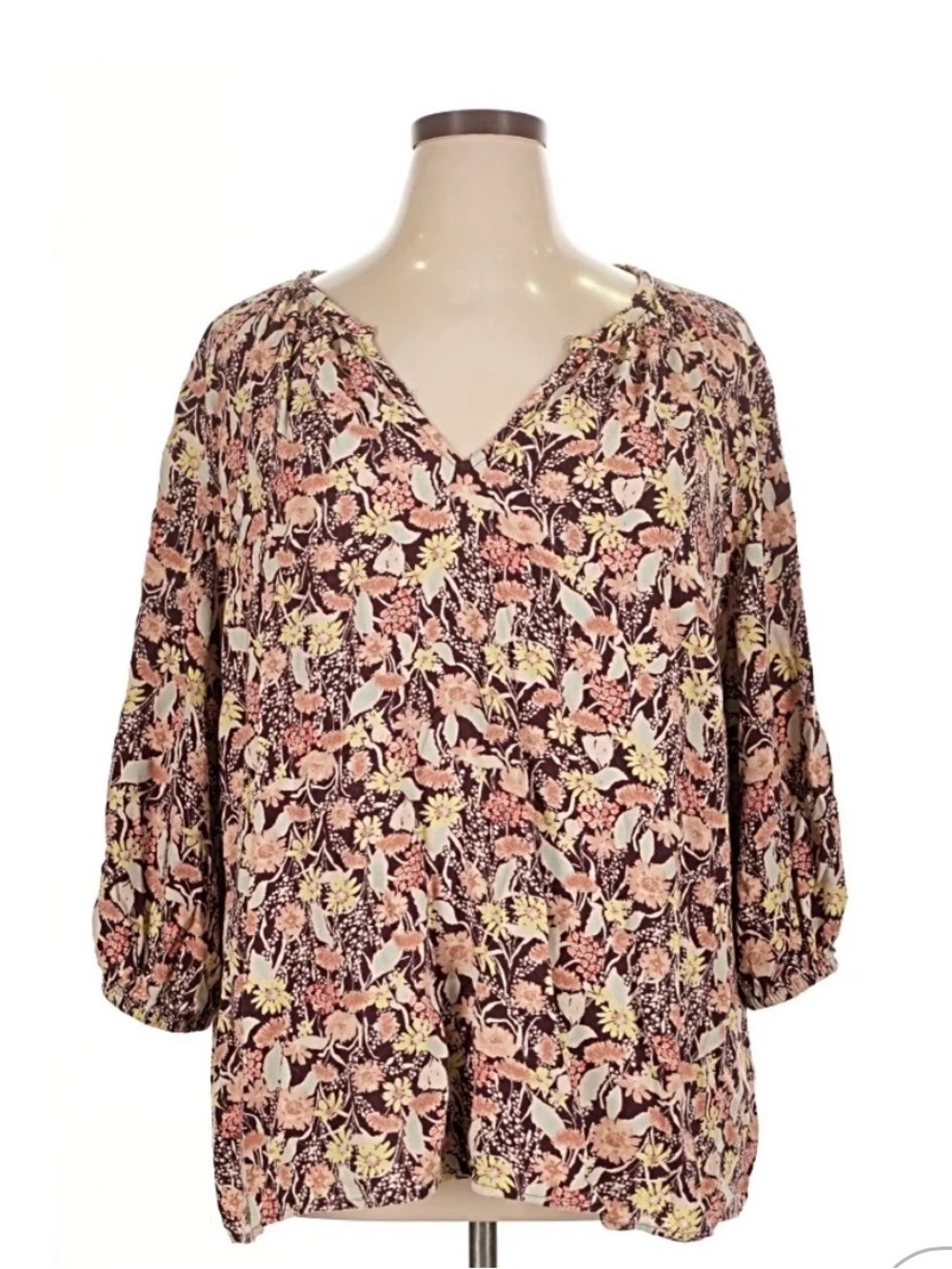AVA & VIV Floral V-Neck Tunic, Plus Size Blouse, Breezy Summer Boho Top, 1X